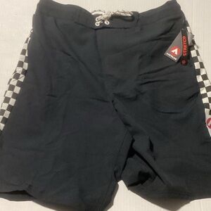 Airwalk Black Athletic Shorts with Checkerboard Side Trim